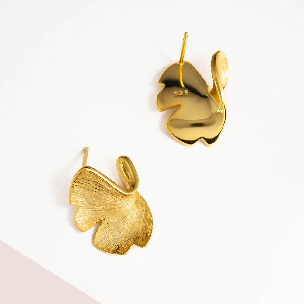 Marie June Gold Ginkgo Earrings NWOT - Picture 4 of 6